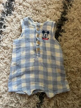 Disney Baby Light Blue & White Gingham Baby Romper 6-9MO NWOT
